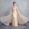 Modern Long Luxury Champagne Shawl Shawl Heavy Handmade Bead Prom Party Dresses Round Neckline To The Formal Evening Dresses DH28