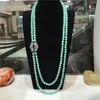 sell natural dongling green stone beads multilayer micro inlay zircon clasp long necklace sweater chain fashion jewelry343B5933206