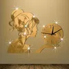 Tanie zegar ścienny Zegar na ścianie Oryginalność Technologii Mody Lustro Dziewczyna Lustro Naklejki ZegarSandWatches Naklejki ścienne