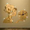 Cheap Wall Clock The Clock on the Wall Originality Fashion Technology Mirror Girl Mirror Stickers Clocksandwatches Wall Stickers