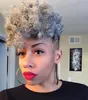 黒の女性120gのための灰色のヒンディーカーリーポニーテール自然髪のパフクリップ
