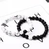 JLN Onyx Blanc Howlite Couple Bracelet Mat Pierre Naturelle Bracelets Ensemble Pour Les Amoureux Bijoux