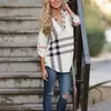 2017 Herfst Mode Dames Top V-hals Tops Tee Plaid Vrouwen Blouse Shirt Driekwart Mouw Casual Vrouwelijke Blouses