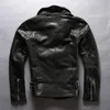 Yellow brown men genuine leather jackets with oblique zipper lapel neck motorcycle leather jackets