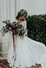 Duas Peças Bohemian Vestidos De Casamento A Linha de Manga Longa Profundo Decote Em V Lace Apliques De Jardim De Noiva Vestidos Glamouroso Do Vintage País Do Vestido De Casamento