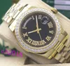 Watch Watch Luxury Mens 18kt Date Gold Dial Black Dial Roman 118348 Diamond Bezel 41mm الأزياء التلقائية العلامة التجارية للرجال Watch Wathwatch Multi Style