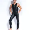 Sexy Men Faux Latex Leather Bodysuits Fetish Gay Sissy Exotic Club Wear Sleeveless Costumes Game Apparel Teddies Jumpsuits Night Culb