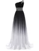 2018 Fashion One-Shoulder Sequins A-Line Long Prom Klänningar med Beading Chiffon Plus Size Party Dresses Formella klänningar Vestido de Festa BP10