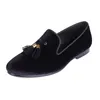 Harpelunde European Shoes Mens Tassel Trape Shoes Custom Black Velvet Loafer