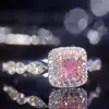 Genuine Women Fashion 925 Sterling silver rings Diamonique 1Cz 5A Pink Cz Engagement wedding band ring for women Gift