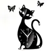 Moderne nouvelle mode vente chaude expédition rapide mignon chat papillon miroir noir horloge murale Design moderne décor à la maison montre mur 422