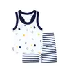 Set di vestiti estivi per neonata Set senza maniche per neonato Set di magliette T-shirt Abiti per neonati Abiti estivi per ragazzo Abbigliamento blu scuro1674833