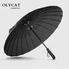 Olycat 24k gerade lange Regenschirm Windproof Starker Holzgriff Regen Regenschirm Frauen Männer Geschäftsmarke Glassfiber Paraguas