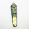 Natural gemstone point tobacc tube labradorite crystal wand smoke pipe with three metal mesh and 1 cleaning brush healing