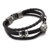 Braccialetti vintage Uomo Moda Scheletro in pelle nera CRANIO Braccialetti con ciondoli Braccialetti Gioielli Maschile Multistrato Corda a mano Pulseira D