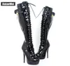 2018 Nachtclub Faves Neue 15CM High Heel Plattform Stiefel Frauen Kniehohe Stiefel Patent Leder Abschließbare lockpads Sexy fetisch Party Da265W