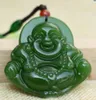 Fine naturale intagliato a mano nero verde giada buddha collana pendente Amuleto fortunato A