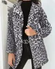 Abrigo de lana esponjosa con estampado de leopardo para mujer de invierno 2018, cárdigan grueso y cálido con cuello vuelto, abrigos de piel sintética, chaquetas, prendas de vestir