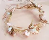 Bridal flower crown handmade girls colorful pearls rhinestones princess wreath boutique children ribbon Bows wedding hair accessor7159452