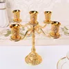 Złoty Silver Stop Candlestick Wedding Prop Świeczki Posiadacze Stół Ornament Candelabra Z Crystal Wisiorki Moda Party Centerpiece