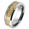 Anello in carburo di tungsteno da 8 mm Fasce di fidanzamento con drago celtico in oro Regali del Black Friday