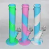 Bangs en silicone colorés avec tige en verre et bol en silicone Pipe à eau dab rig avec joint de 14,4 mm bong d'huile en verre sans DHL