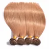 Honey Blonde Straight Hair Extension Color #27 Silk Straight Brazilian Virgin Unprocess Human Hair 3Bundles Strawberry Blonde Hair Weft