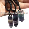 Polished Rainbow Fluorite Necklace Genuine Natural Gemstone Rock Crystal Hexagonal Pointed Reiki Chakra Stone Pendant Rope Necklace Jewelry