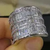 Size5-10 Luxury Jewelry Handmade 925 Sterling Silver Princess Cut Wide Ring White Sapphire CZ Diamond Gemstones Women Wedding Band Ring Gift