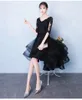 High Low Black Lace Prom Dresses 2019 New Cheap Selling ALine Tulle Short Formal Evening Party Gowns Half Sleeve Cocktail Dre7439528