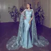 Elegancka Dubaj Mermaid Prom Dress Z Wrap Bateau Neck Aplikacje Pełna Koronkowa Długa Suknia Wieczorowa 2018 Seksowna Moda Formalna Party Suknie