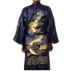 Frete Grátis Marinho Azul Chinês Homens Satin Silk Robe Bordado Kimono Bath Shown Dragon Size S M L XL XXL XXXL S0008