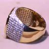 Stunning Brand Desgin Luxury Jewelry 925 Sterling Silver Gold Filled Pave Full White Sapphire CZ Diamond Men Wedding Finger Band R266e