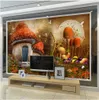 사용자 정의 3D 벽화 벽지 만화 동화 세계 버섯 하우스 나비 꽃 사진 배경 어린이 방 벽지 차원