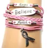 Charms Woven Leather Bracelets Believe Letter Faith Hope Breast Cancer Awareness Bracelets Fashion Personality Bracelets Handmade Jewelry