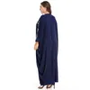 Plus Rozmiar Jakość Nowy Arab Elegancki Luźny Abaya Kaftan Islamska Moda Muzułmańska Dress Odzież Design Kobiety Navy Blue Dubai Abaya