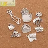 Lote de 140 unidades de cuentas con dijes de animales y gatos, colgantes de plata antiguos, accesorios de joyería, componentes para bricolaje LM43 LZsilver2046160