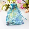 100 Pcs Blue Coral Fashion Organza Jewelry Gift Pouch Bags 7x9cm Drawstring Bag Organza Gift Candy Bags DIY Gift Bags