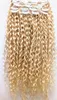 Brasiliansk Human Virgin Remy Blond Hår Curly Clip In Haft Weft Soft Double Drawn Hair Extensions Obehandlade