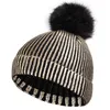 6 färger polyester palcins stripe pom pom vinter hattar vuxna barn hattar mössor monterade hatt lyx polo hattar varmare skalle kepsar