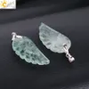 CSJA Pendentif Aile d'Ange Plume Sculptée Pierre Naturelle Collier en Fluorite Verte Cristal Quartz Roche pour Bel Amant Reiki Guérison Je3743120