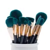 Jessup 15pcs Makeup Brushes Set Powder Foundation Eyeshadow Eyeliner Lip Contour Concealer Smudge Brush Tool Blue/Darkgreen