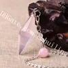 1pc Natural Rose Quartz Crystal Pendulum Ketting Polished Double Terminated Point Healing Pink Steen Hanger Sieraden met 22cm Koperen Ketting