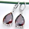 Collier Luckyshine 6 ensembles / lot mode Vintage Red Garnet Crystal Cumbic Zirconia 925 Pendants Silver Colliers Drop Boucles d'oreilles