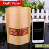 17x24cm Stand Kraft Paper Window Frosted Showcase Packaging Food Bags Heat Sealing Zip Lock Reusable Baking Candy Snacks Tea Package Pouch