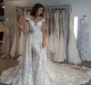 جودة عالية كامل الرباط حورية البحر طويل فستان الزفاف شير سكوب العنق الرسمي العروس ثوب الزفاف زائد الحجم مخصص