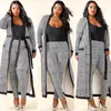 Sexy 2 Piece Set 2018 Fashion Women Plaid Long Trench Cardigan and Bodycon Pants Suit Summer Two Piece Outfits