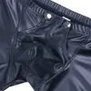 iEFiEL Open Pouch With Hole Sexy Men Faux Leather Boxer Shorts Underwear Underpants Bulge Enhancer Gay Man Jockstraps Panties