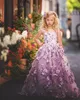 Gorgeous Fluffy Flower Girl Sukienki z 3d Kwiatowy Aplikacja V-Neck Lace-Up Backless Girls Urodziny Urodziny Urocze Dziewczyny Korywane Suknie