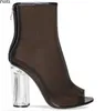 Transparante PVC Dames Enkellaarzen Kim Kardashian Stijl Hoge Hakken Vrouwen Schoenen Peep Teen Clear Block Heels Women Pumps